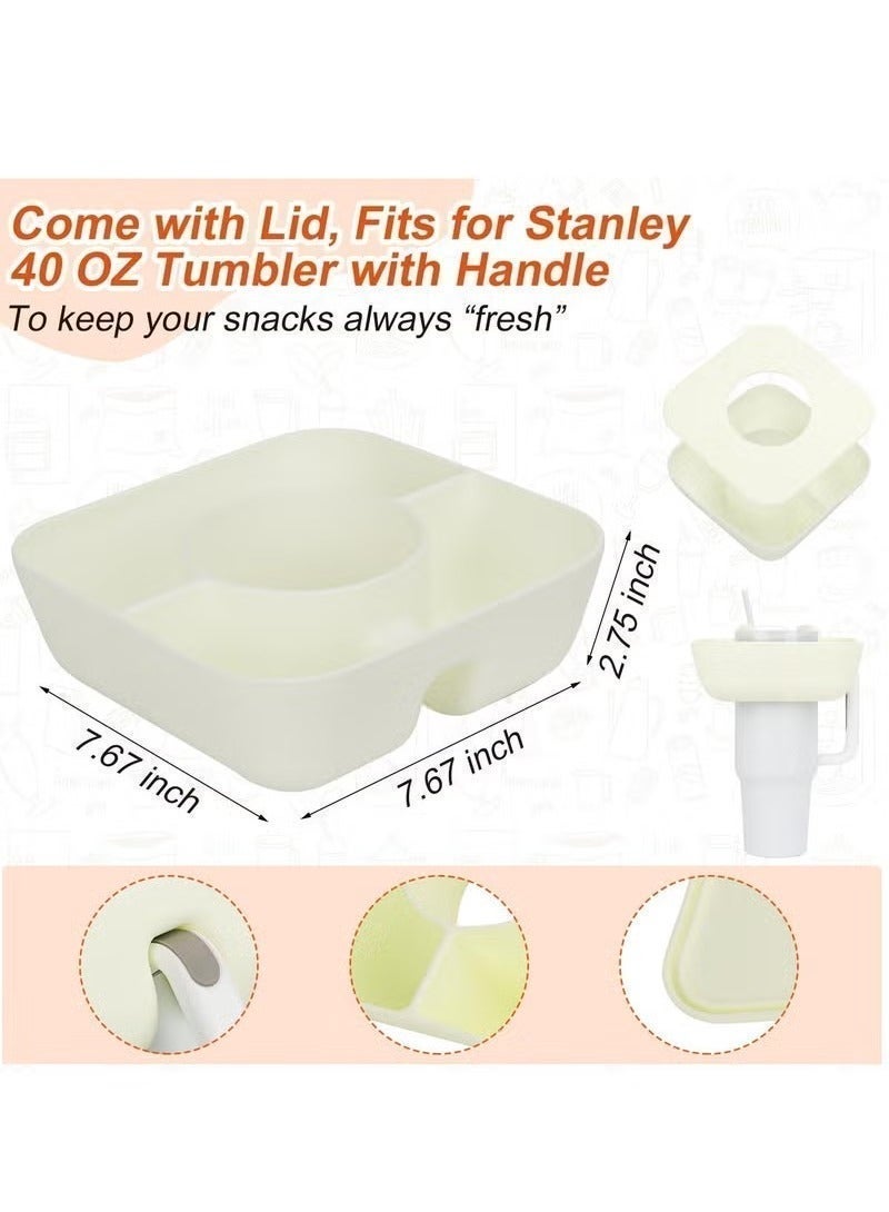 بيوينتي وعاء وجبات خفيفة مع غطاء مخصص لكوب ستانلي 40 أونصة ذي المقبض، صينية سيليكون ملحقة تقديم الوجبات، مناسبة لحامل الأكواب في السيارة أو للاستخدام الخارجي، باللون الكريمي - Image 2